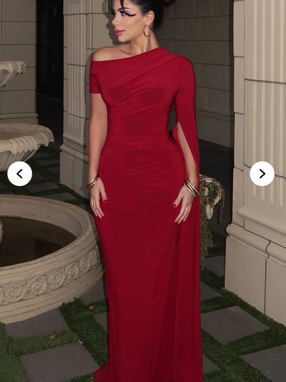 One-Shoulder Burgundy Evening Gown